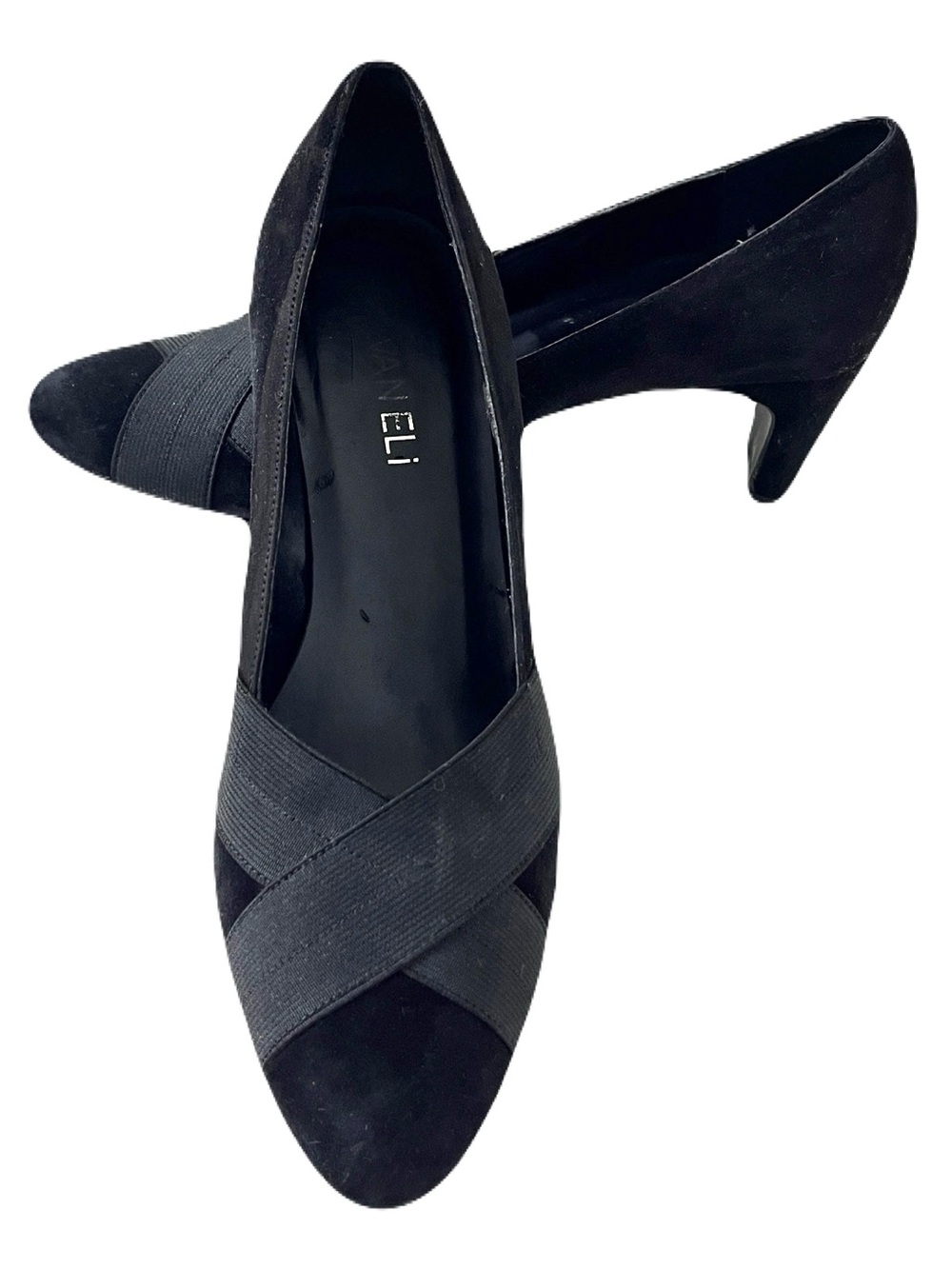 Vaneli Black Suede Criss Cross Pumps, Size 8